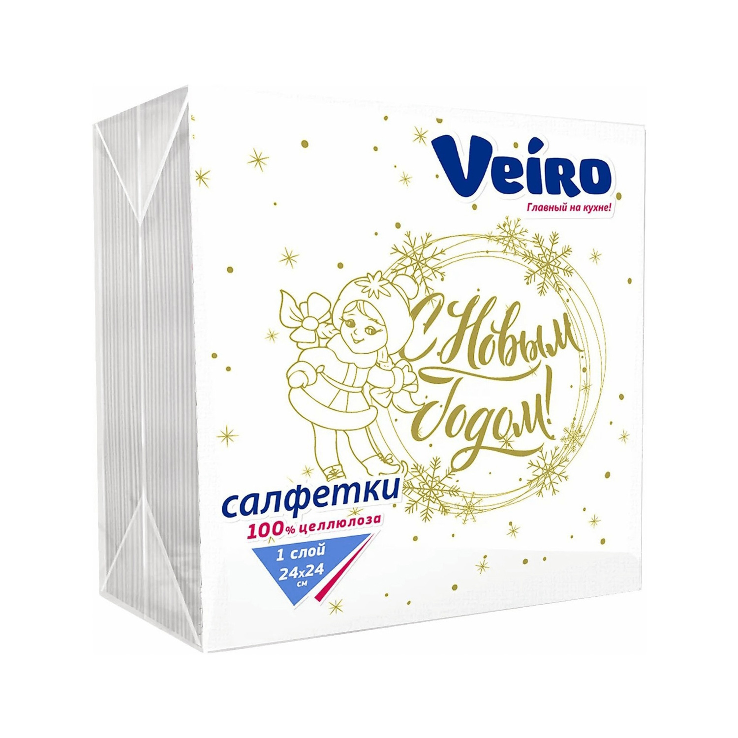 Салфетки бумажные 50шт НОВЫЙ ГОД 24*24 см Veiro Снегурочка1 сл *90