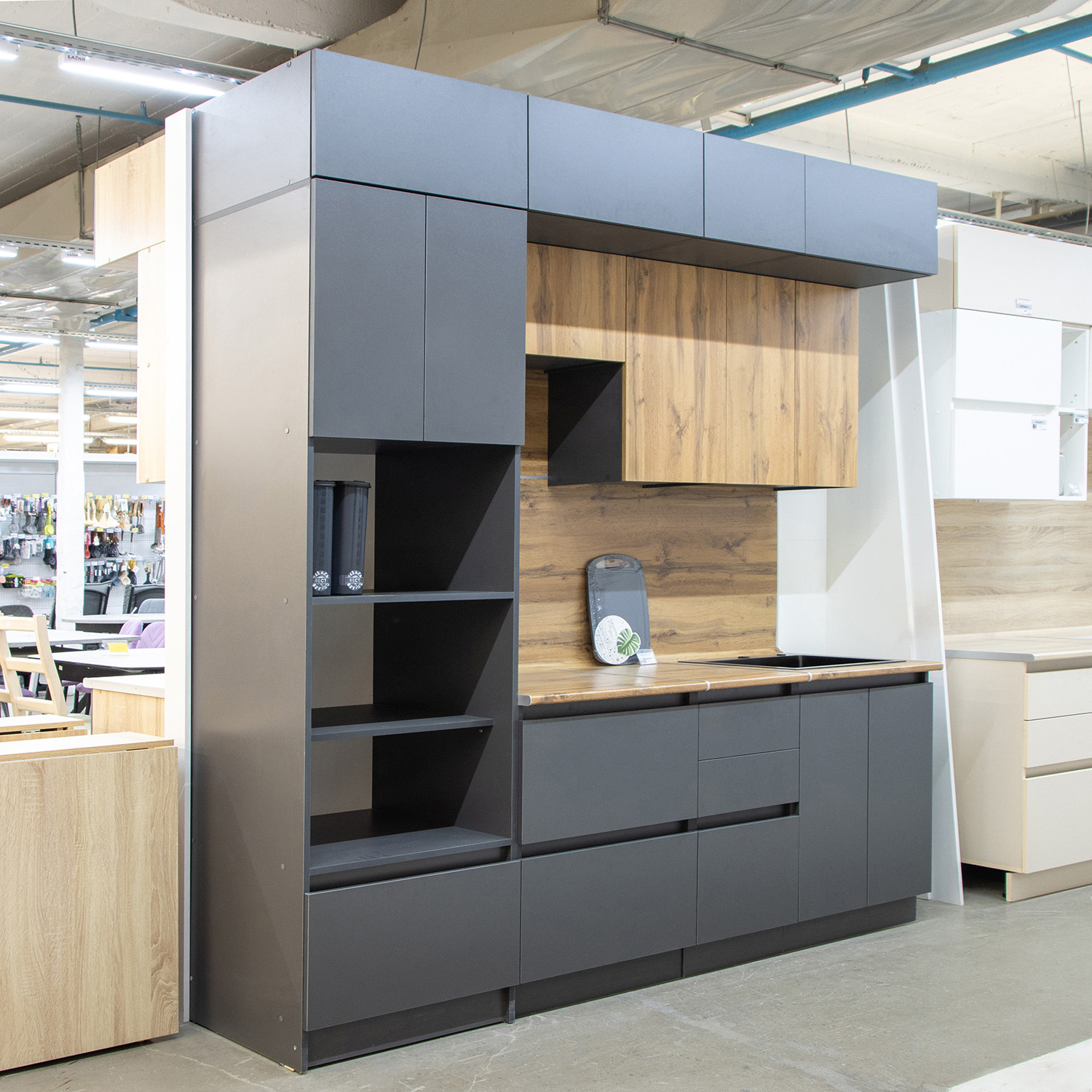 Шкаф навесной 400х300х290 мм BROZEX-WOOD Next, 3 ярус, графит