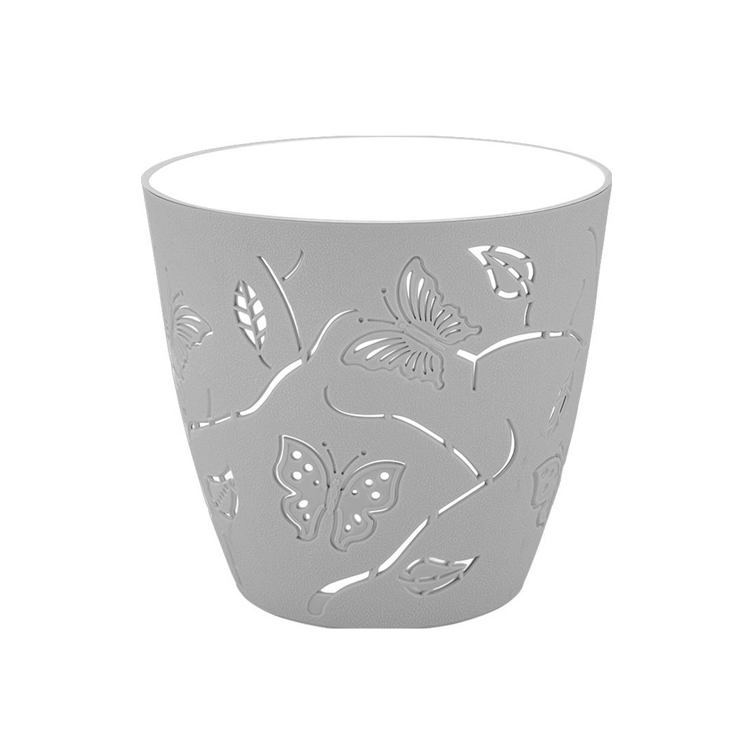 Кашпо пластм. "Butterflies" 0,7л d верха 115мм h105мм серый шторм PT401110025 ("Plast Team") *1/20
