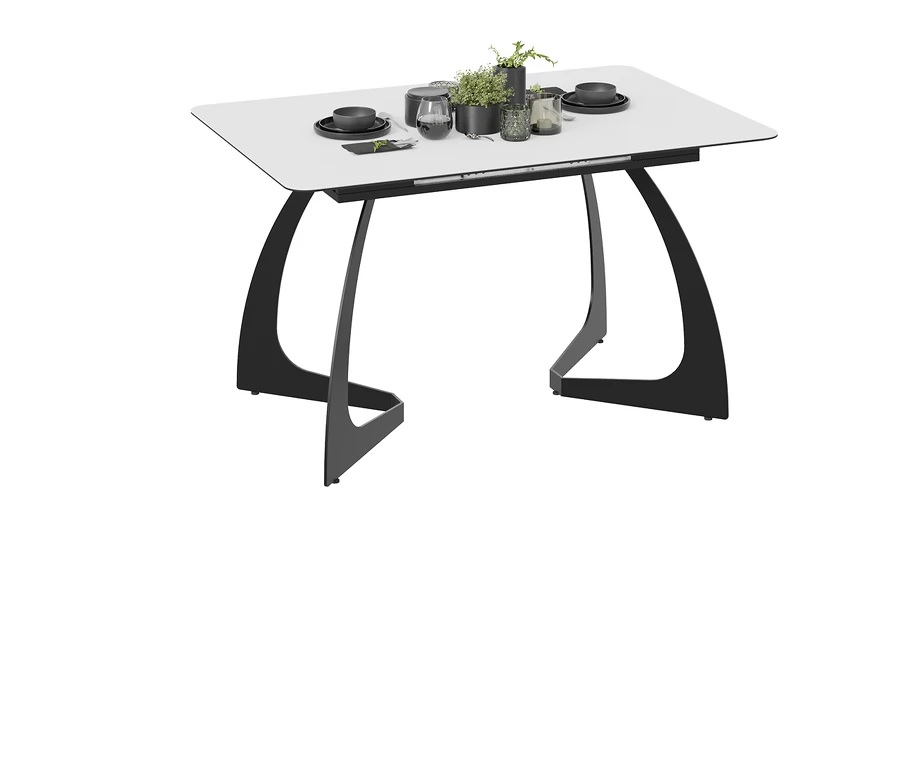 Стол обеденный прямоугольный раздв.Конкорд Тип2 1342(+390)мм*902*750ммЧерный муар/Стекло мат.белое*1