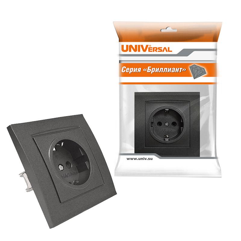 Розетка "Бриллиант" СП 1-мест. графит с/з 16А IP20 UNIVersal 7947625-Gr *10/100