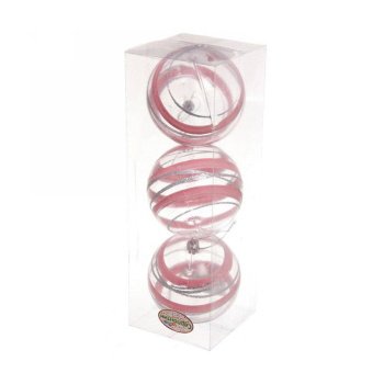 Набор новогодних шаров "Сказочный узор", диаметр 8 см, 3 шт., розовый/серебро