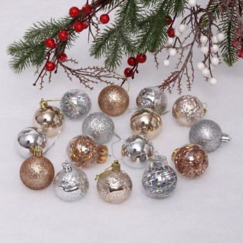Набор шаров "Волшебный вальс" 5 см (16 предметов), шампань/серебро