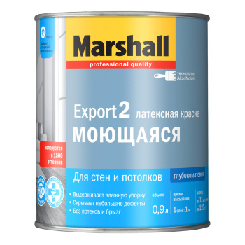 Краска латексная 0.9 л для стен и потолков MARSHALL EXPORT-2, база BW, глубокоматовая