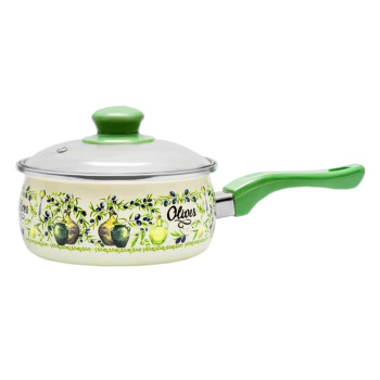 Кастрюля стальн. эмалир. "Олива" 1,65л d160мм с Дл.ручкой, Стекл.кр. 2821 ("МЕТРОТ" Сербия) *1/6