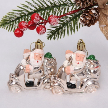 яяяЁлочная игрушка "Дед Мороз в машине" (2 шт) 7,1*2,7*7,8 см, шампань