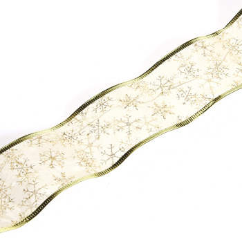 Гирлянда для дома Серпантин лента декоративная «Снежинки» 2 м, 6 см, на батарейках, золото