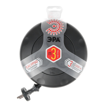 Удлинитель 3 розетки 3м б/з ПВС 2*1мм2 10А мощ. нагр 2200Вт ЧЕРНЫЙ  рулетка ЭРА UR-3-3m-B *1/10 Удлинитель 3 розетки 3м б/з ПВС 2*1мм2 10А мощ. нагр 2200Вт ЧЕРНЫЙ  рулетка ЭРА UR-3-3m-B *1/10