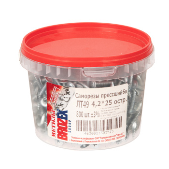 Саморезы прессшайба BROZEX ВЕДРО 4,2*25 остр. (800шт) *6 Саморезы прессшайба BROZEX ВЕДРО 4,2*25 остр. (800шт) *6