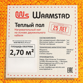 Мат нагревательный 5.4х0.5 м Warmstad, 400 Вт, 2.7 м² Мат нагревательный 5.4х0.5 м Warmstad, 400 Вт, 2.7 м²
