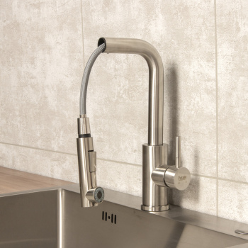 Смеситель для кухни Potato P0047S высокий излив, нерж. сталь *1/10