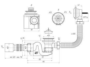 Обвязка в ванну с выпуском и переливом 1 1/2", с гофрой 40*50, АНИ "БРИГ" E655 *1/25