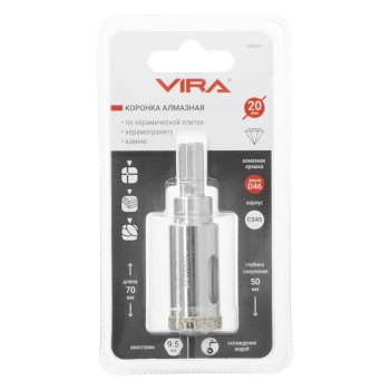 Коронка алмазная по керамике VIRA 20 мм, трехгранный хвостовик
