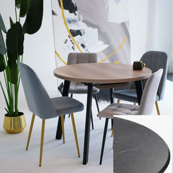 Стол обеденный круглый раздв.ГЕЙТ d950(+300)мм h750мм КАСПИЙ темный+4 опоры мат.черный *1