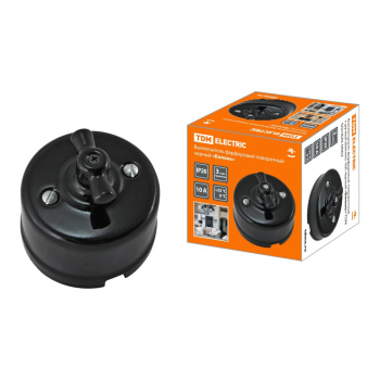 Выключатель фарфоровый поворотный с ручкой (бантик) 10А черный "Болонь" TDM SQ1820-0002 *1