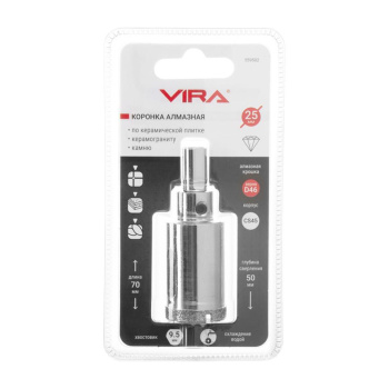 Коронка алмазная по керамике VIRA 25 мм, трехгранный хвостовик