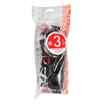 Удлинитель 3 розетки 3м с/з ПВС 3*0,75мм2 10А мощ. нагр 2200Вт ЧЕРНЫЙ ЭРА UX-3e-3m-B *1/5/20 Удлинитель 3 розетки 3м с/з ПВС 3*0,75мм2 10А мощ. нагр 2200Вт ЧЕРНЫЙ ЭРА UX-3e-3m-B *1/5/20