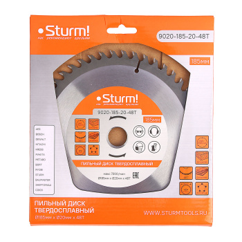 Диск пильный 185*20,0мм 48 зубьев по дереву (9020-185-20-48Т) Sturm *1/50