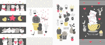 Полотенце рогожка 35*60см на хангере Кот&Кактус (ассорти) Touch *6/84