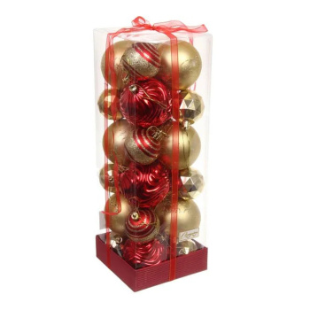 Набор шаров "Winter miracle" 7 см + 5 см (24 предмета), Красный/Золото