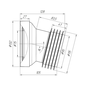 Муфта сливная д/унитаза 110*14 град АНИ W1228 *1/45