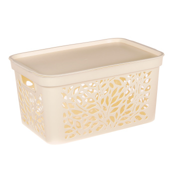 Корзина для хранения пластм. "Leaves" 405х275х207мм с Крышкой 18л Молочны арт.838("Полимербыт")*1/11