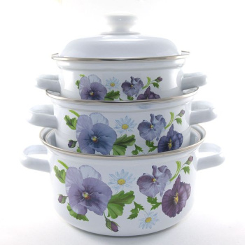 Набор кастрюль эмалированных: 1,5л+2,0л+3,0л рис."Анютины глазки" С-124АП2/4 "Лысьвенские ЭМАЛИ" *1