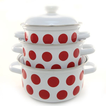 Набор кастрюль эмалированных: 1,5л+2,0л+3,0л рис. "Горох красный" С-124АП2/4"Лысьвенские ЭМАЛИ"*1