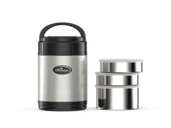 яяяТермос нерж."Биосталь" 1,8л Шир.горло, с 3-мя металл.контейнерами NR-1800-3 *1/12