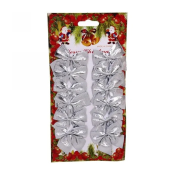 Бант на ёлку "Серебряный  шик" 6 см (набор 12 шт)