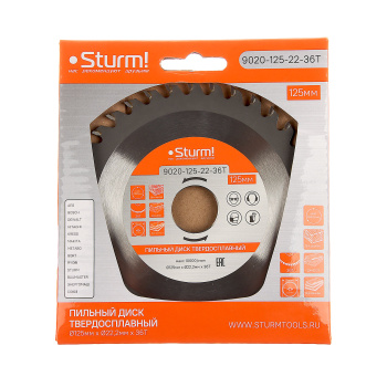 Диск пильный 125*22,2мм 36 зубьев по дереву (9020-125-22-36Т) Sturm *1/25/100
