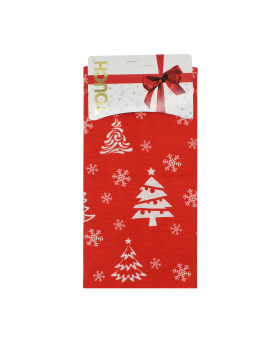 Полотенце рогожка 45*60см на хангере Елки фон красный Touch *6/84