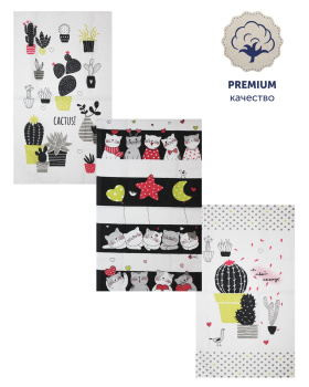 Полотенце рогожка 35*60см на хангере Кот&Кактус (ассорти) Touch *6/84