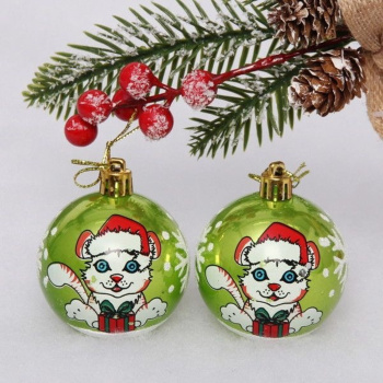 Новогодние шары "Тигрёнок" 6 см (набор 2шт), салатовый