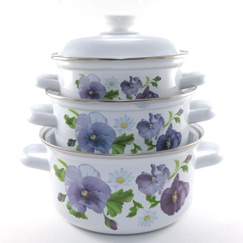 Набор кастрюль эмалированных: 1,5л+2,0л+3,0л рис."Анютины глазки" С-124АП2/4 "Лысьвенские ЭМАЛИ" *1