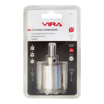 Коронка алмазная по керамике VIRA 35 мм, трехгранный хвостовик