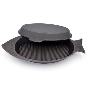 Сковорода чугунная "РЫБНИЦА" "Гриль" овальн.с Крышкой-Сковородой (рыбница-КАл)(Балезино) *1/3